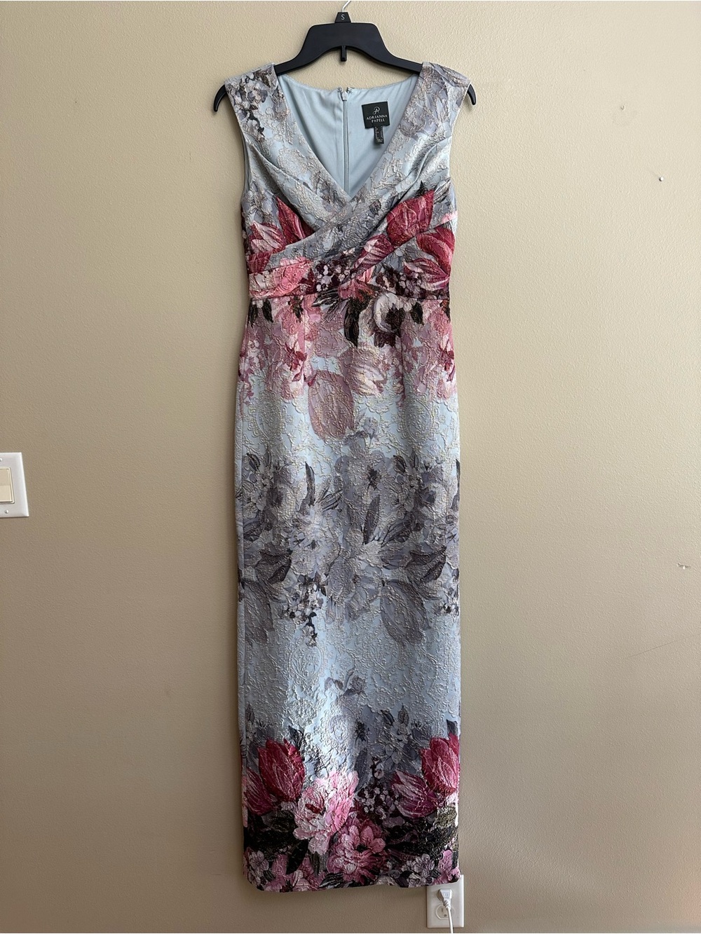 BHLDN Adrianna Papell Lilliana Blue Floral Metallic Jacquard Maxi Gown - Picture 5 of 12
